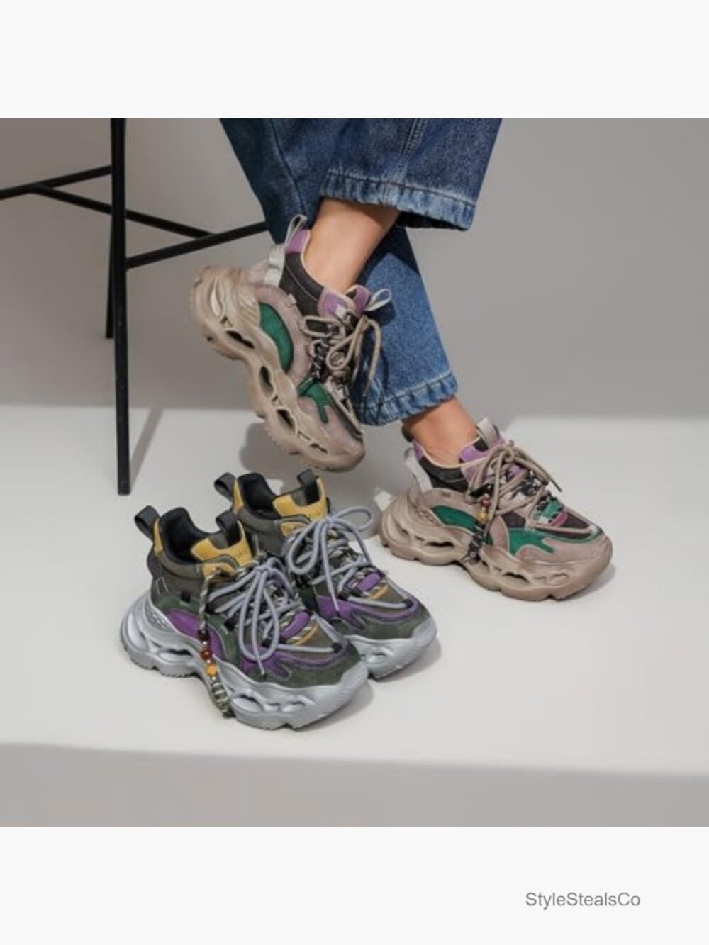 Women's Platform Walking Sneakers Chunky Wedge Lace-Up Non-Slip Athletic Shoes - Picture 2 of 7